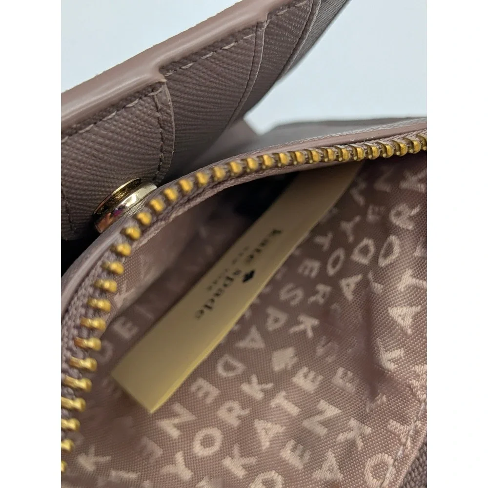 Kate Spade Bifold Wallet Small Taupe Light Mauve Gold Accents Hardware Logo